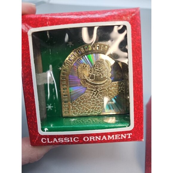 Classic Ornament  Santa With Present Gold Color NOS lot Of 2 - Picture 2 of 4